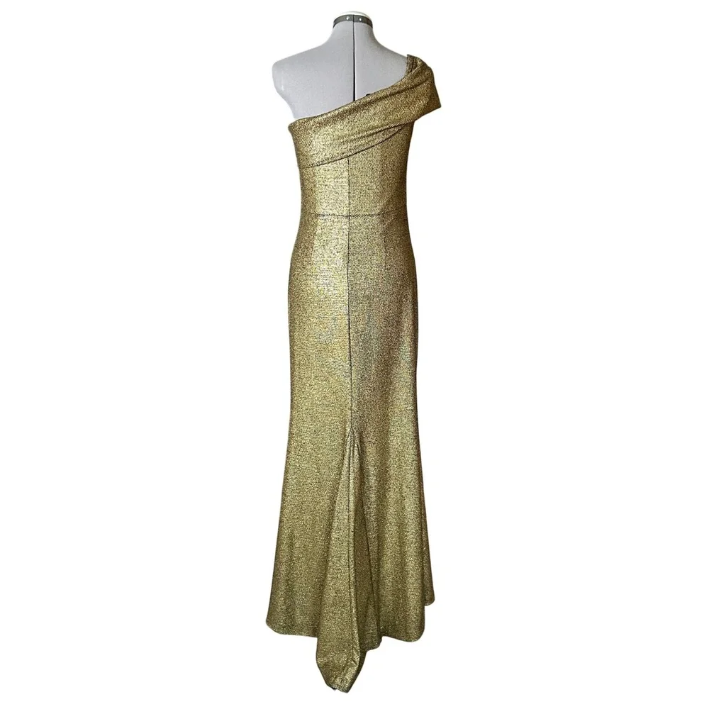 Eliza J Off the Shoulder Fit &‎ Flare Gown Metallic Gold 8 Wedding Prom Formal - Picture 2 of 10